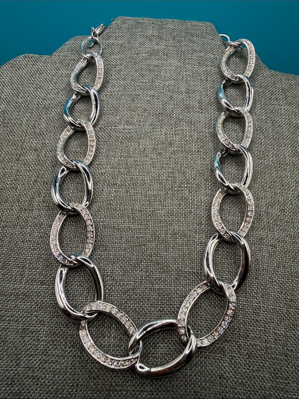 Premier Designs Silver Pavé Oval Link Statement Necklace
